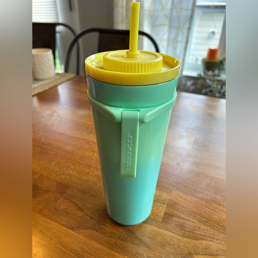 Starbucks Aqua and Yellow Travel Cup
